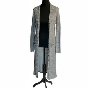 Double Zero Classic Gray Long Knit Cardigan Duster Maxi Open Front‎ Sweater Sz S
